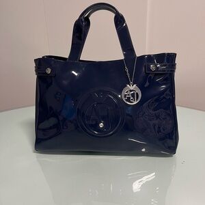 Armani Jeans Navy Patent Tote with Silver Accent